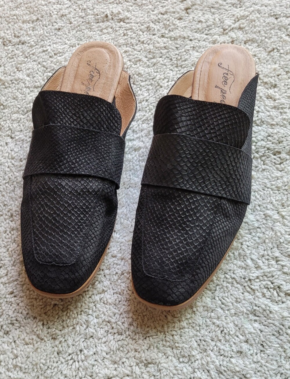 Free People Black Textured Mule Loafers